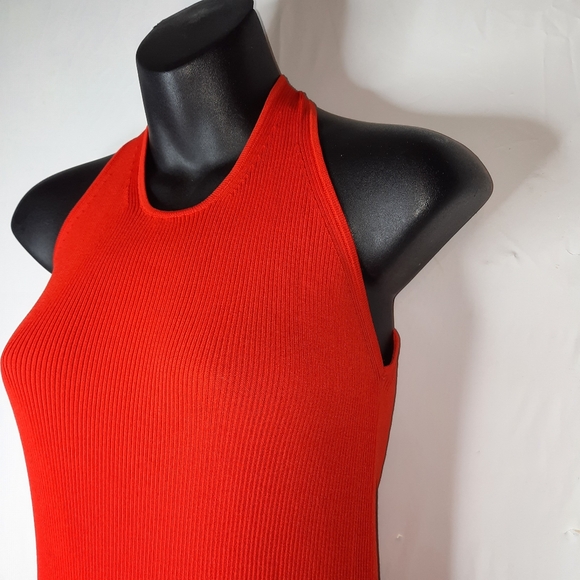 MODERN CITIZEN Racerback Knit Column Dress Tangerine Orange Red M 6 8 - Picture 6 of 10